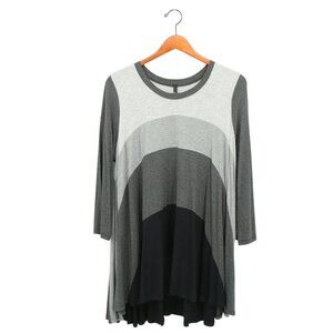 IC Collection by Connie K Gray Black Soft Bamboo Knit 3/4 Sleeve Tunic Top L